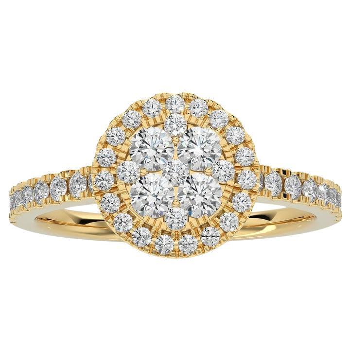0.7 Carat Diamond Moonlight Round Cluster Ring in 14K Yellow Gold For Sale