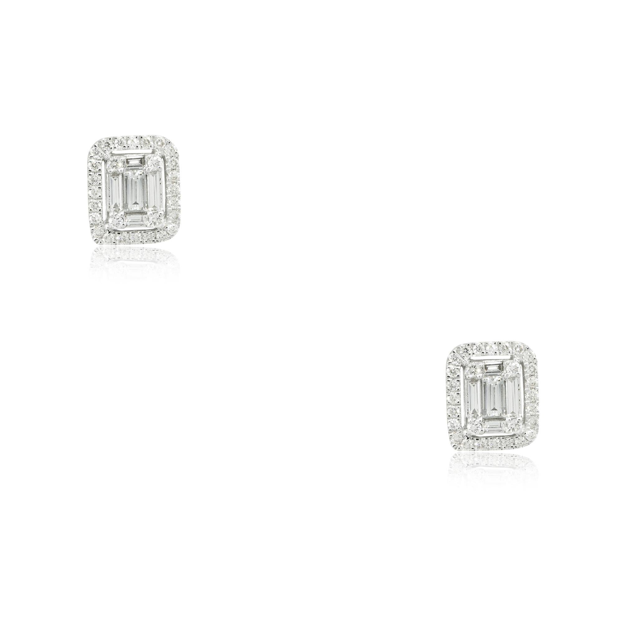 14k White Gold 0.7ctw Emerald Cut Diamond Rectangular Shape Earrings
Material: 14k White Gold
Diamond Details: Diamonds are approximately 0.70ctw of Emerald, Baguette, and Round Brilliant cut Diamonds. There are 2 larger Emerald cut diamonds in each