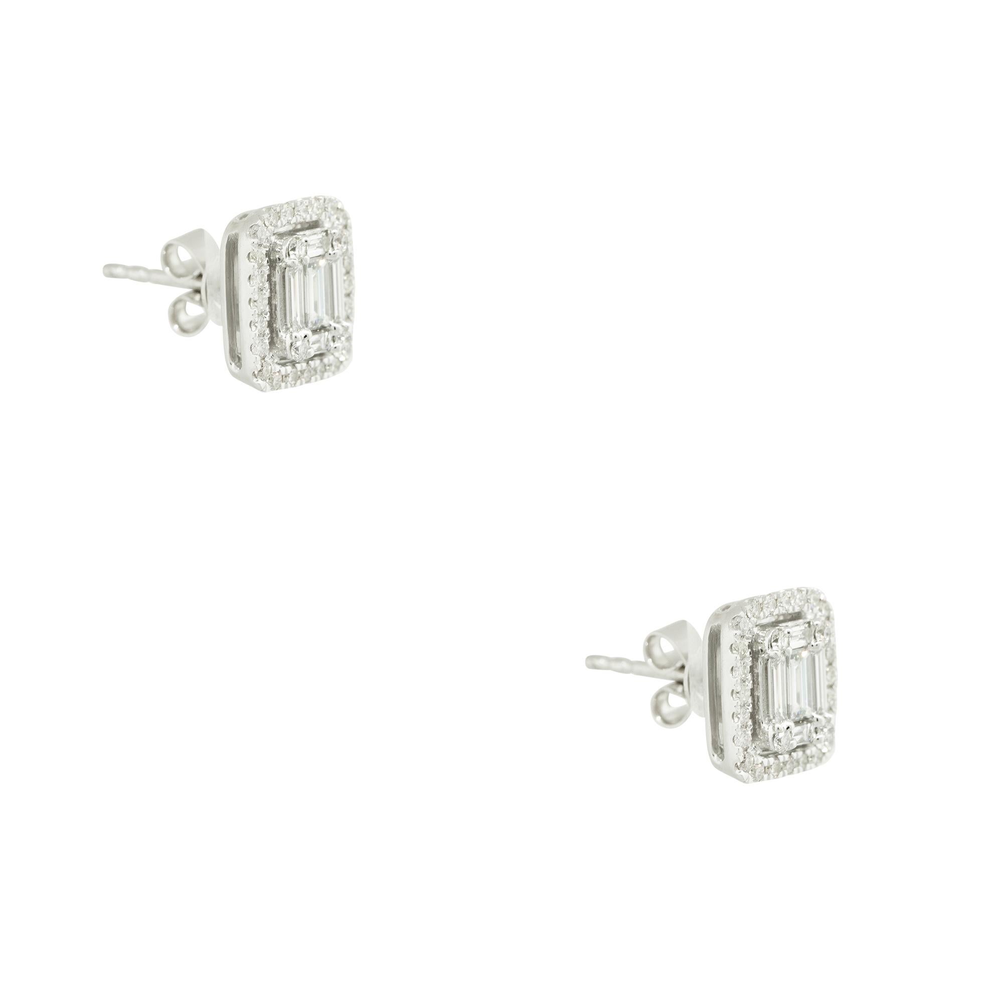 0.7 Carat Emerald Cut Diamond Rectangular Shape Earrings 14 Karat in Stock In Excellent Condition For Sale In Boca Raton, FL