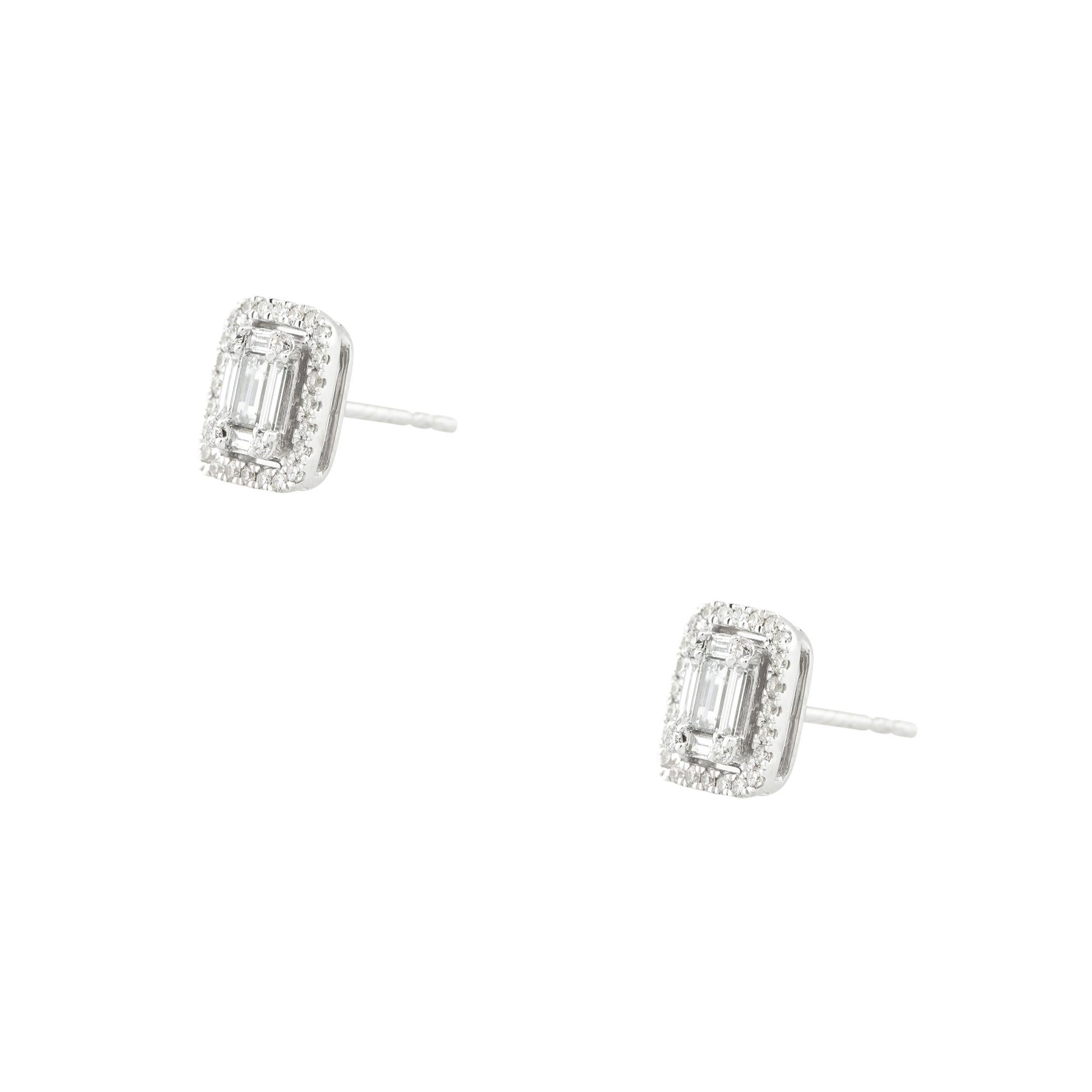 0.7 Carat Emerald Cut Diamond Rectangular Shape Earrings 14 Karat in Stock For Sale 1
