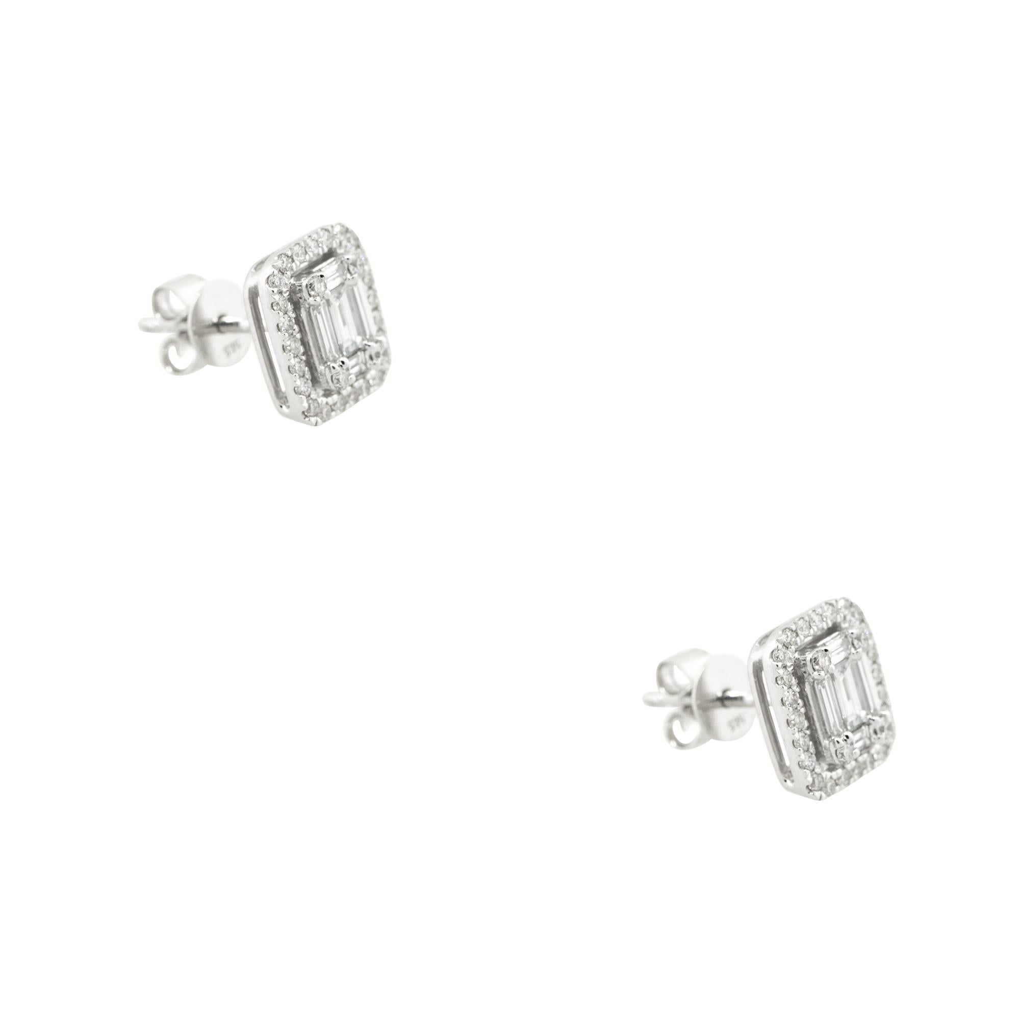 0.7 Carat Emerald Cut Diamond Rectangular Shape Earrings 14 Karat in Stock For Sale 2