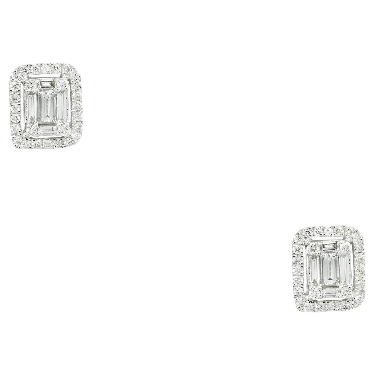 0.7 Carat Emerald Cut Diamond Rectangular Shape Earrings 14 Karat in Stock