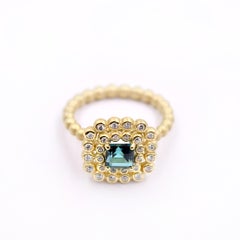 0.7 Carat Fine Green Tourmaline 0.28 Carat White Diamond Ring in 18 Karat Gold
