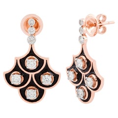 0,7 Carati SI Chiarezza HI Colore Diamante Smalto Nero Orecchini a Pendolo Oro Rosa 18k