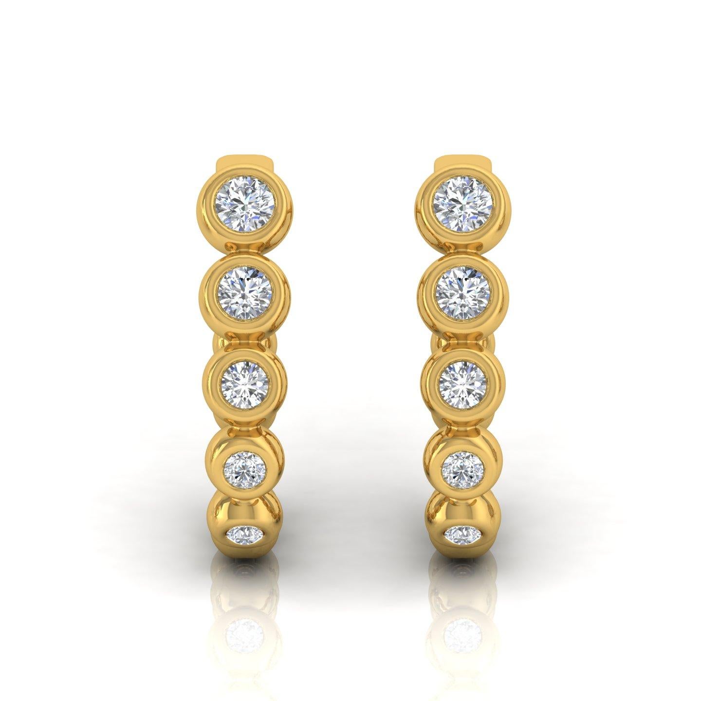 Modern 0.7 Carat SI Clarity HI Color Diamond Hoop Earrings 18 Karat Yellow Gold Jewelry For Sale