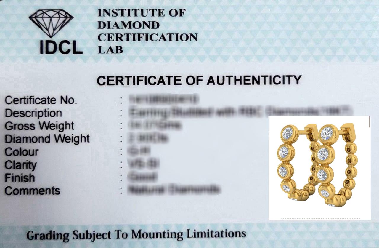 0.7 Carat SI Clarity HI Color Diamond Hoop Earrings 18 Karat Yellow Gold Jewelry For Sale 1