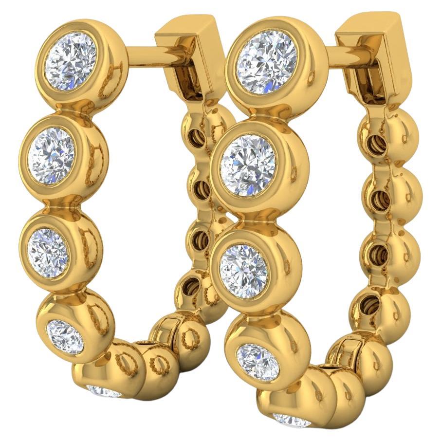 Boucles d'oreilles en or jaune 18 carats avec diamants de 0,7 carat, pureté SI, couleur HI.
