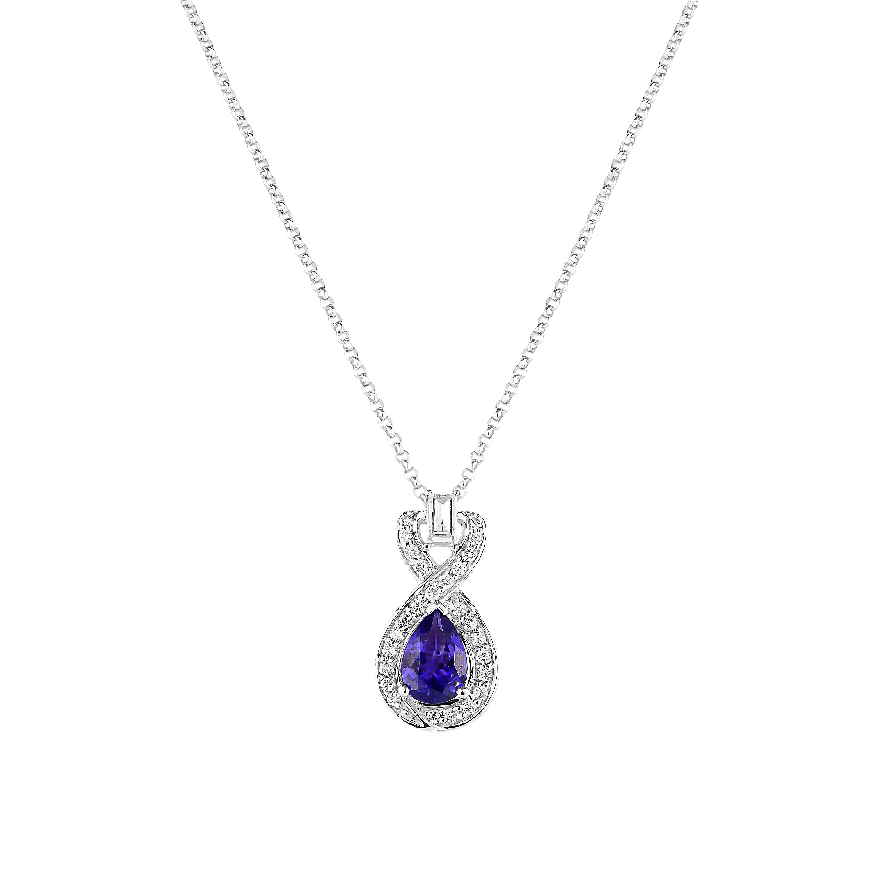 Contemporary Sunita Nahata Tanzanite 0.70ct. Pendant in 18KWG with White Diamond. For Sale