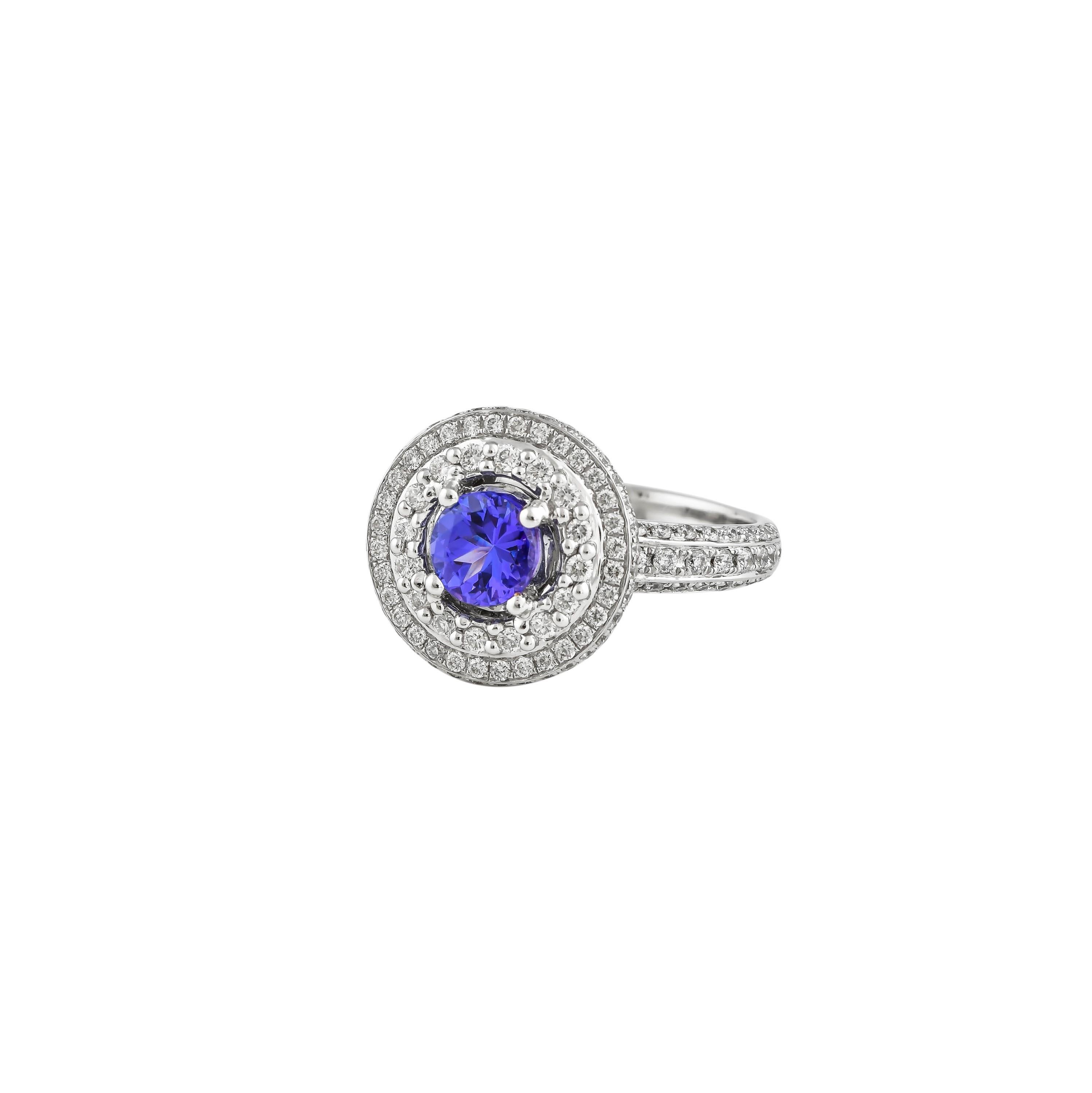 Contemporary Sunita Nahata Tanzanite 0.787ct. Fancy Ring in 14KWG with White Diamond. For Sale