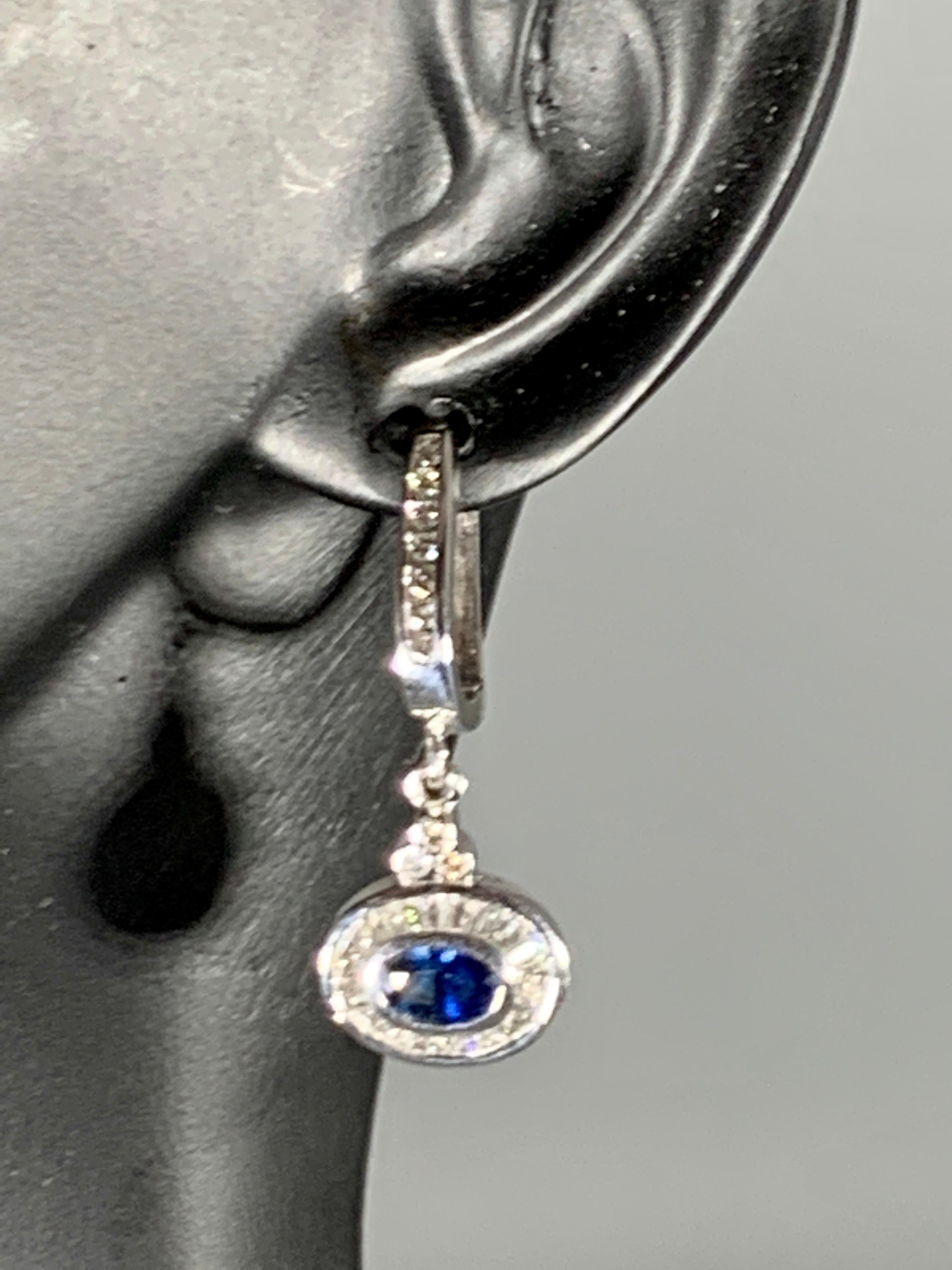 0.7 Ct Natural Blue Sapphire & 0.75 Ct Diamond Huggie/Drop Earrings 14Karat Gold For Sale 5