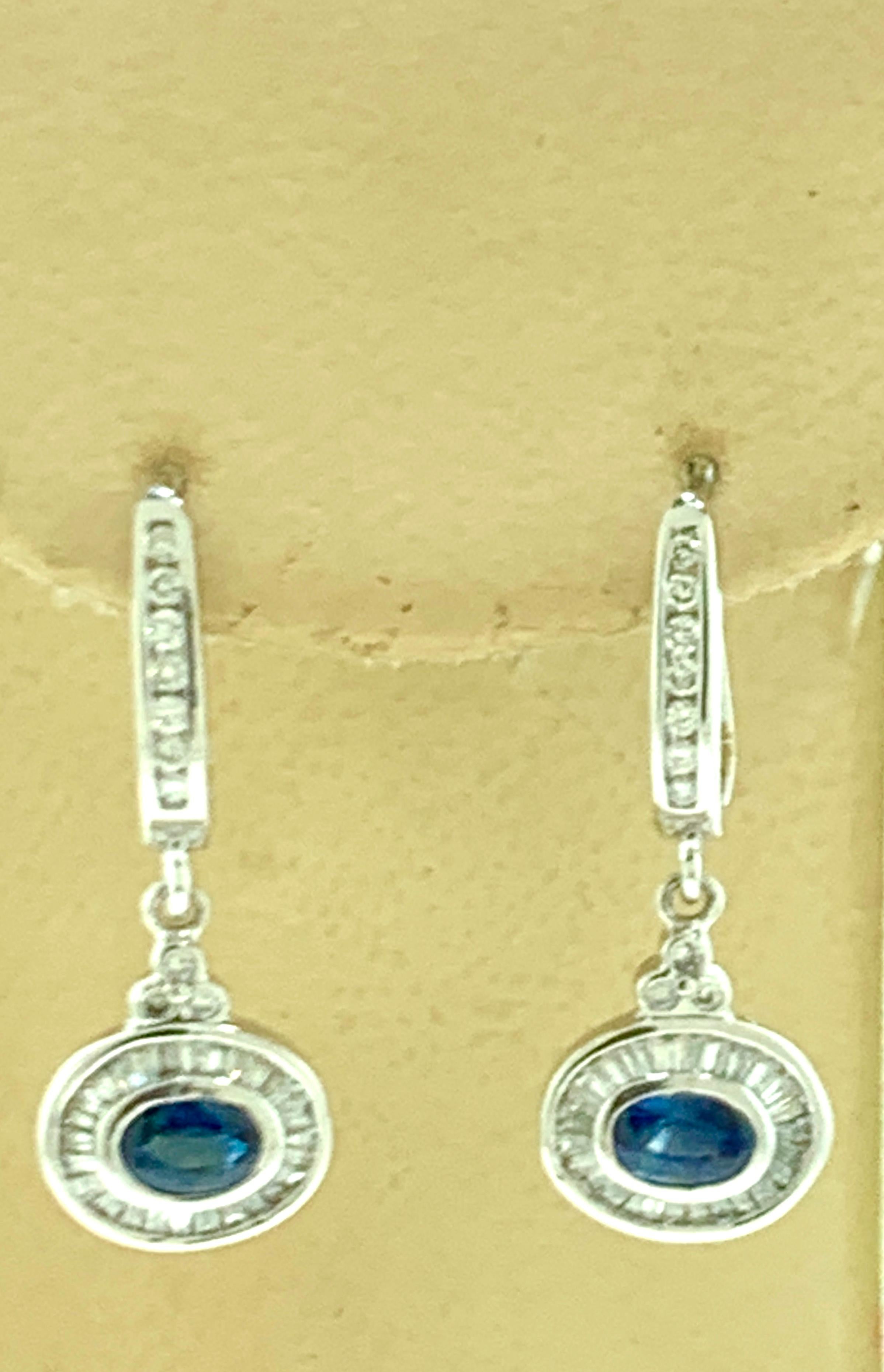 0.7 Ct Natural Blue Sapphire & 0.75 Ct Diamond Huggie/Drop Earrings 14Karat Gold For Sale 6