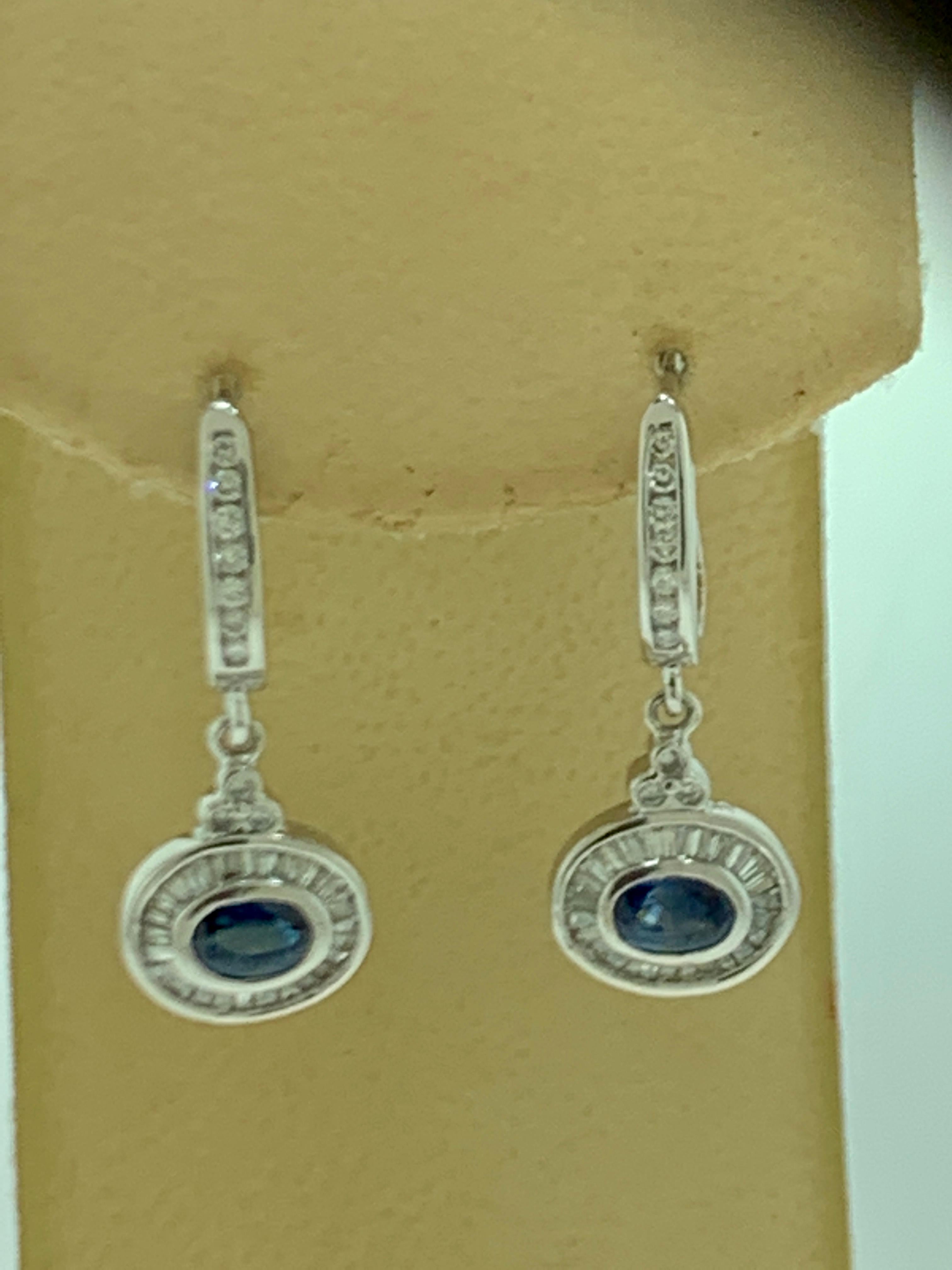 0.7 Ct Natural Blue Sapphire & 0.75 Ct Diamond Huggie/Drop Earrings 14Karat Gold For Sale 7