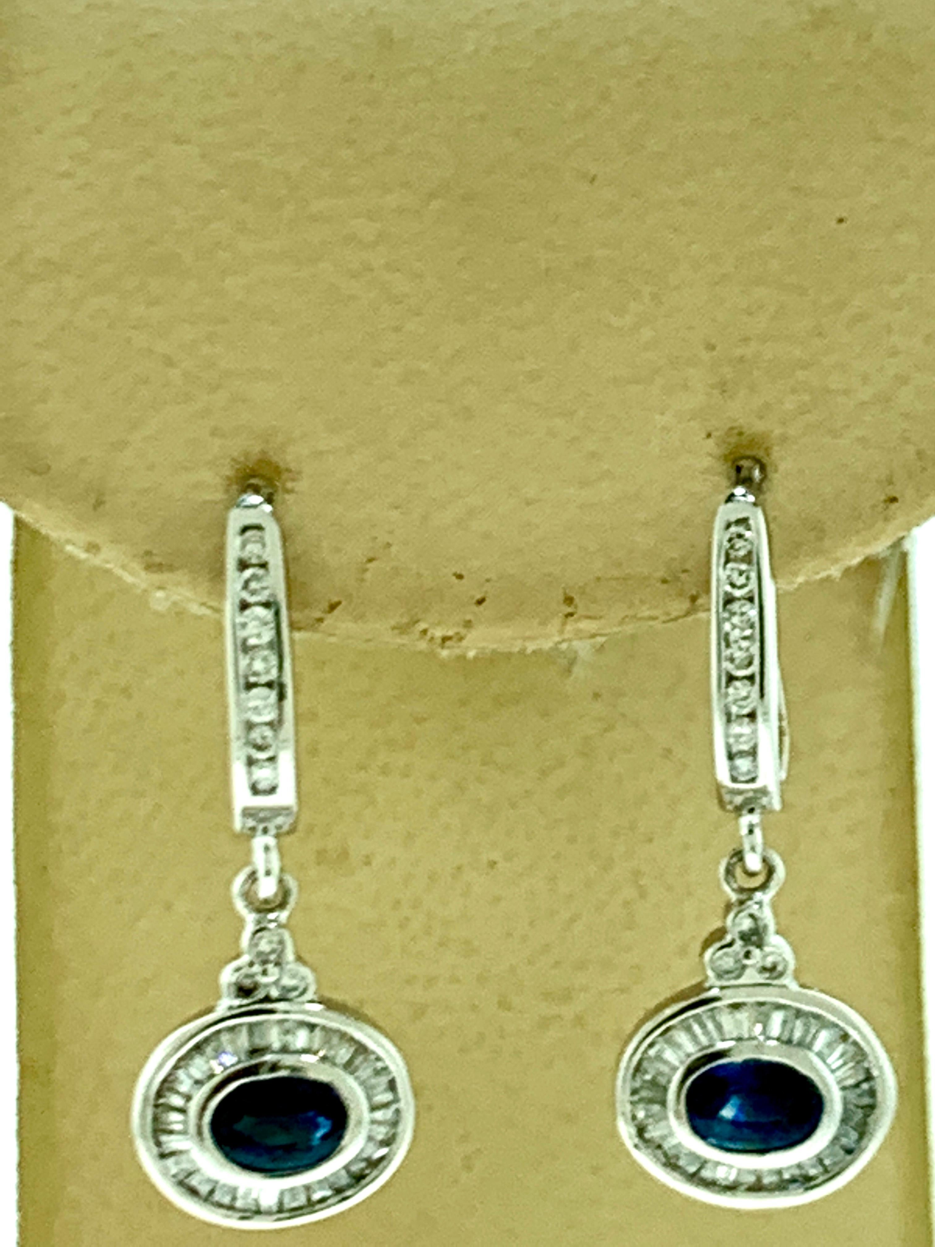 0.7 Ct Natural Blue Sapphire & 0.75 Ct Diamond Huggie/Drop Earrings 14Karat Gold In Excellent Condition For Sale In New York, NY