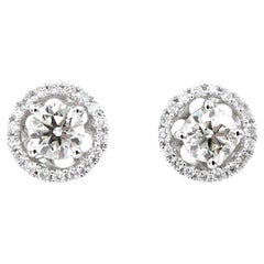 0,7 Karat Solitär Diamant 18K Weißgold Ohrstecker mit abnehmbaren Diamant Halo Jacken