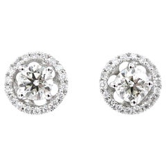 0.7 Ct Solitaire Diamond 18K White Gold Studs w/ Detachable Diamond Halo Jackets