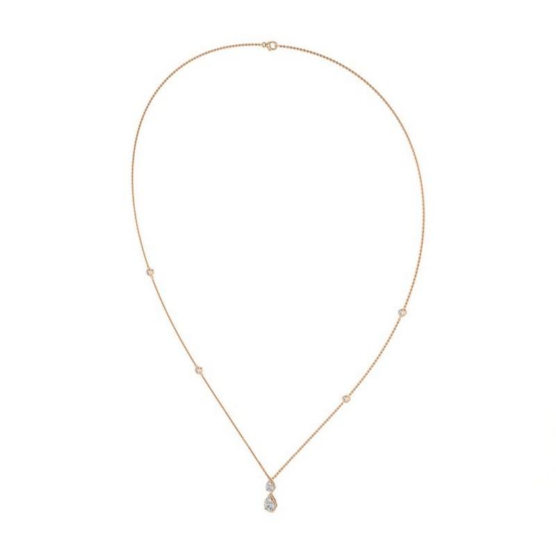 Moderne 0,7 CTW diamants or rose 14K Moonlight Collection Dual drop Pendentif Necklace en vente