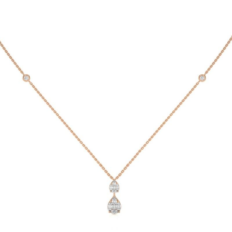 0,7 CTW diamants or rose 14K Moonlight Collection Dual drop Pendentif Necklace Neuf - En vente à Paramus, NJ