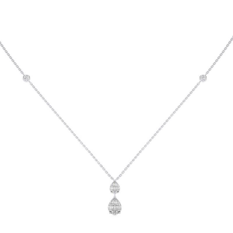 Diamanti 0,7 CTW in oro bianco 14K Collection'S Collana con doppio pendente a goccia In condizioni Nuovo in vendita a Paramus, NJ