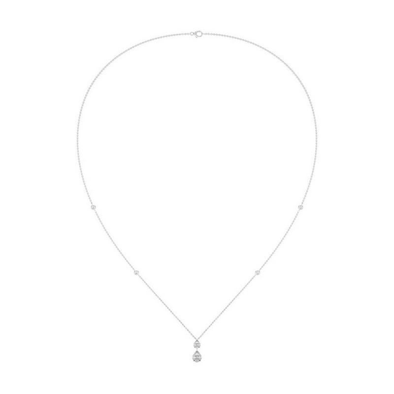 Peso totale dei carati:
Questa squisita collana con pendente della Collection'S Moonlight ha un peso totale di 0,7 carati e mette in risalto la brillantezza di diamanti accuratamente selezionati in un sofisticato design a doppia