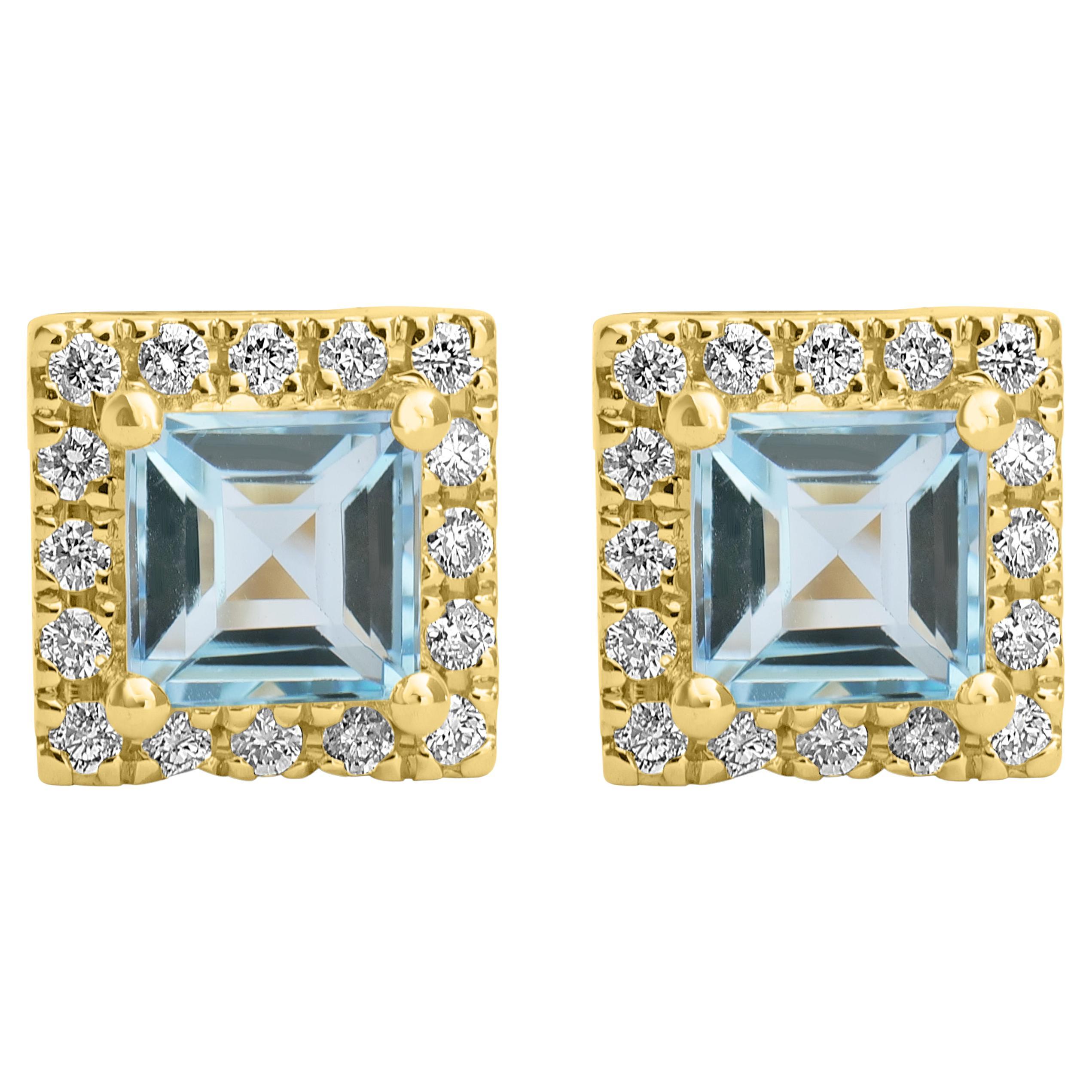 0.70 Carat Aquamarine and Diamond Studs