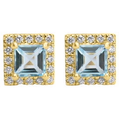 0.70 Carat Aquamarine and Diamond Studs