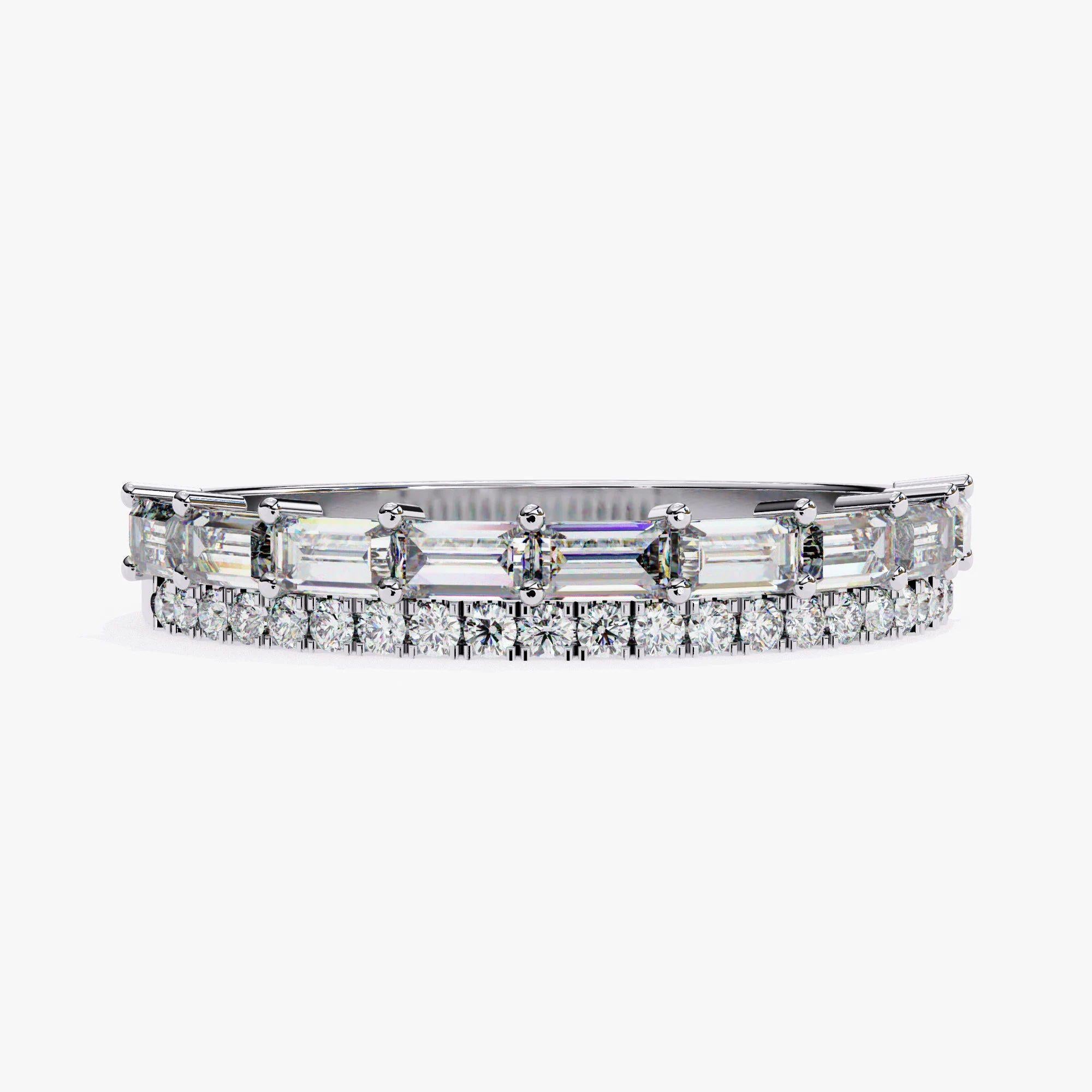 Im Angebot: 0,70 Karat Baguette und runder Diamant Halbe Ewigkeit Ring in 14K Gold () 7