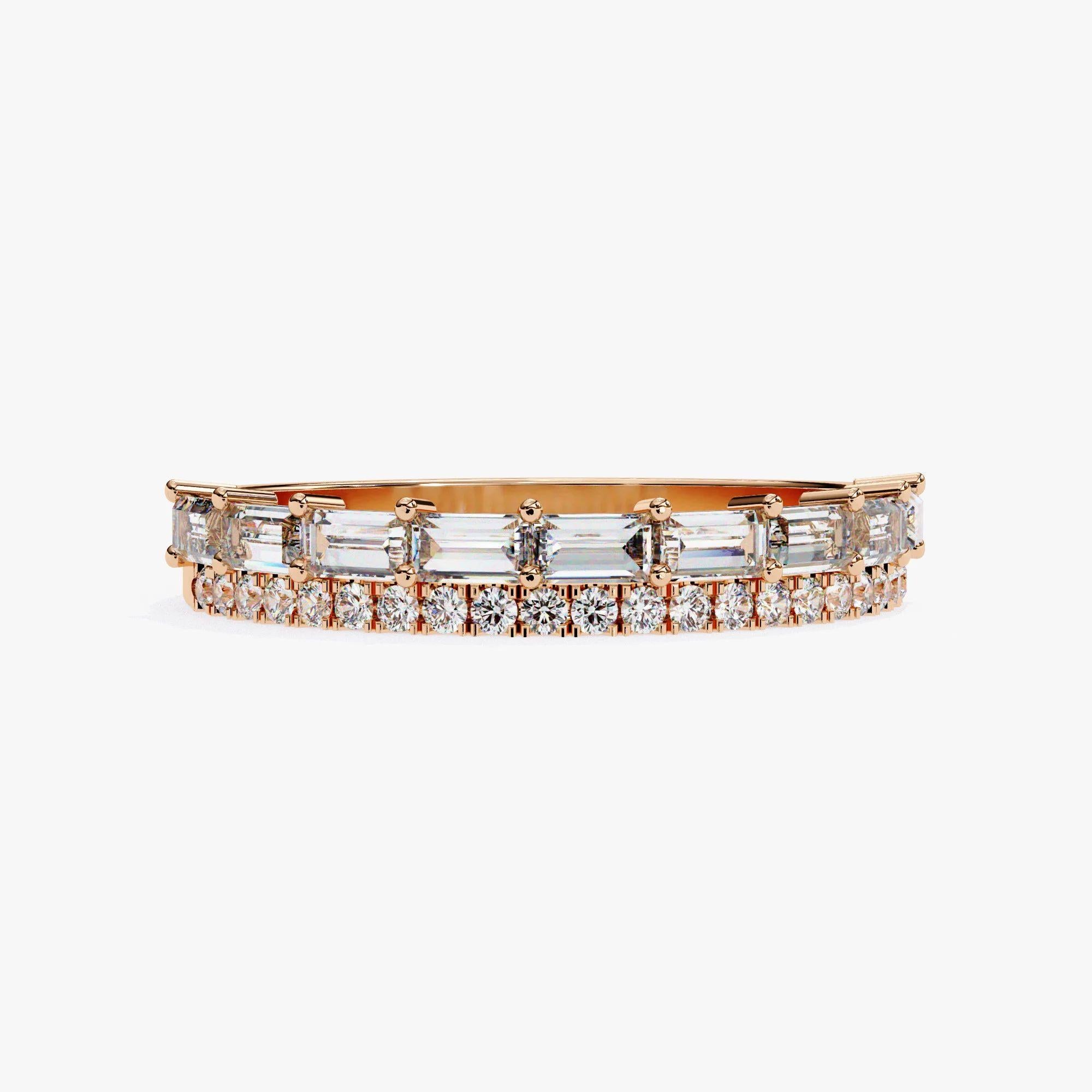 Im Angebot: 0,70 Karat Baguette und runder Diamant Halbe Ewigkeit Ring in 14K Gold () 9