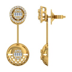 0.70 Carat Baguette Brilliant Cut Diamond Earrings 14 Karat Yellow Gold Jewelry