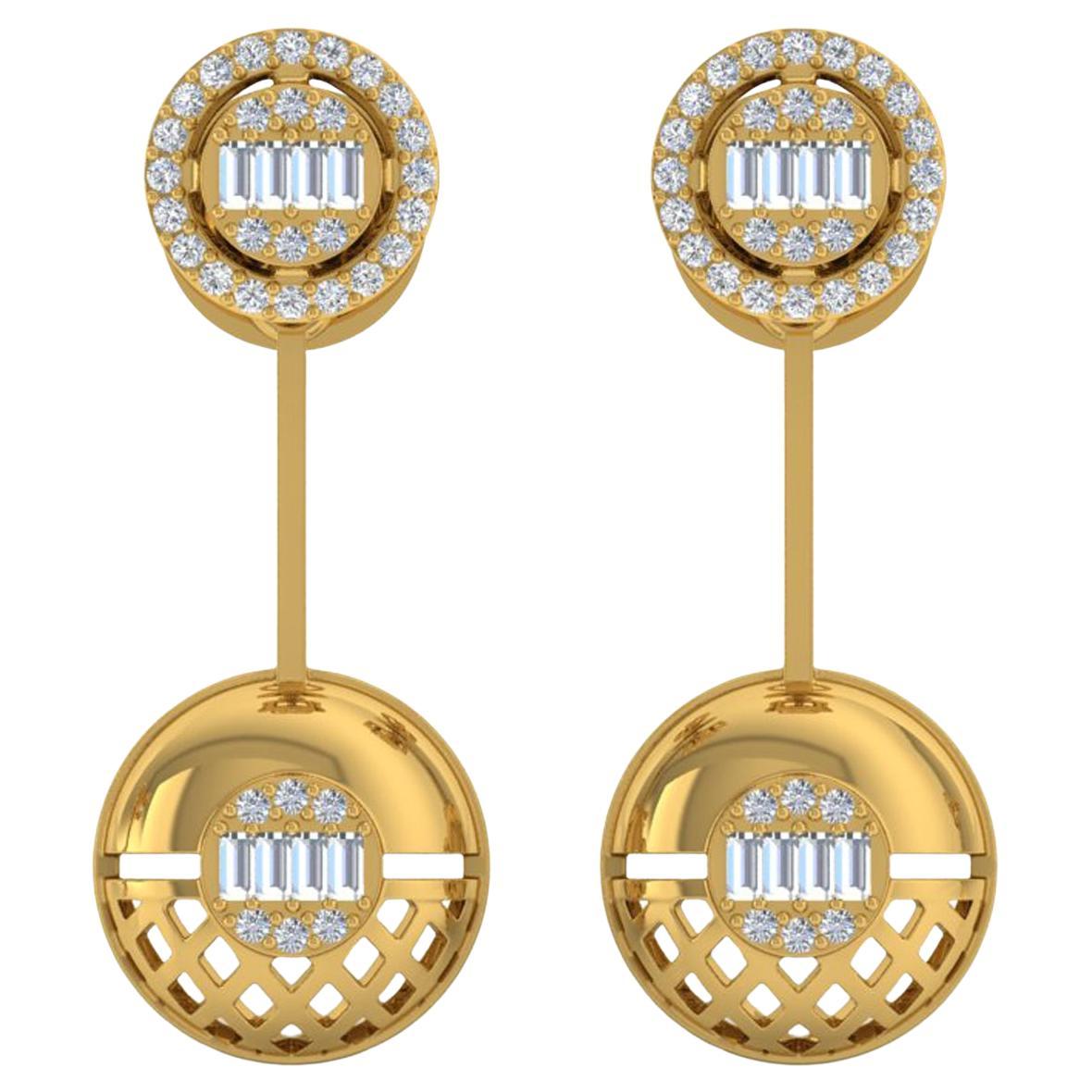 0.70 Carat Baguette Brilliant Cut Diamond Earrings 14 Karat Yellow Gold Jewelry