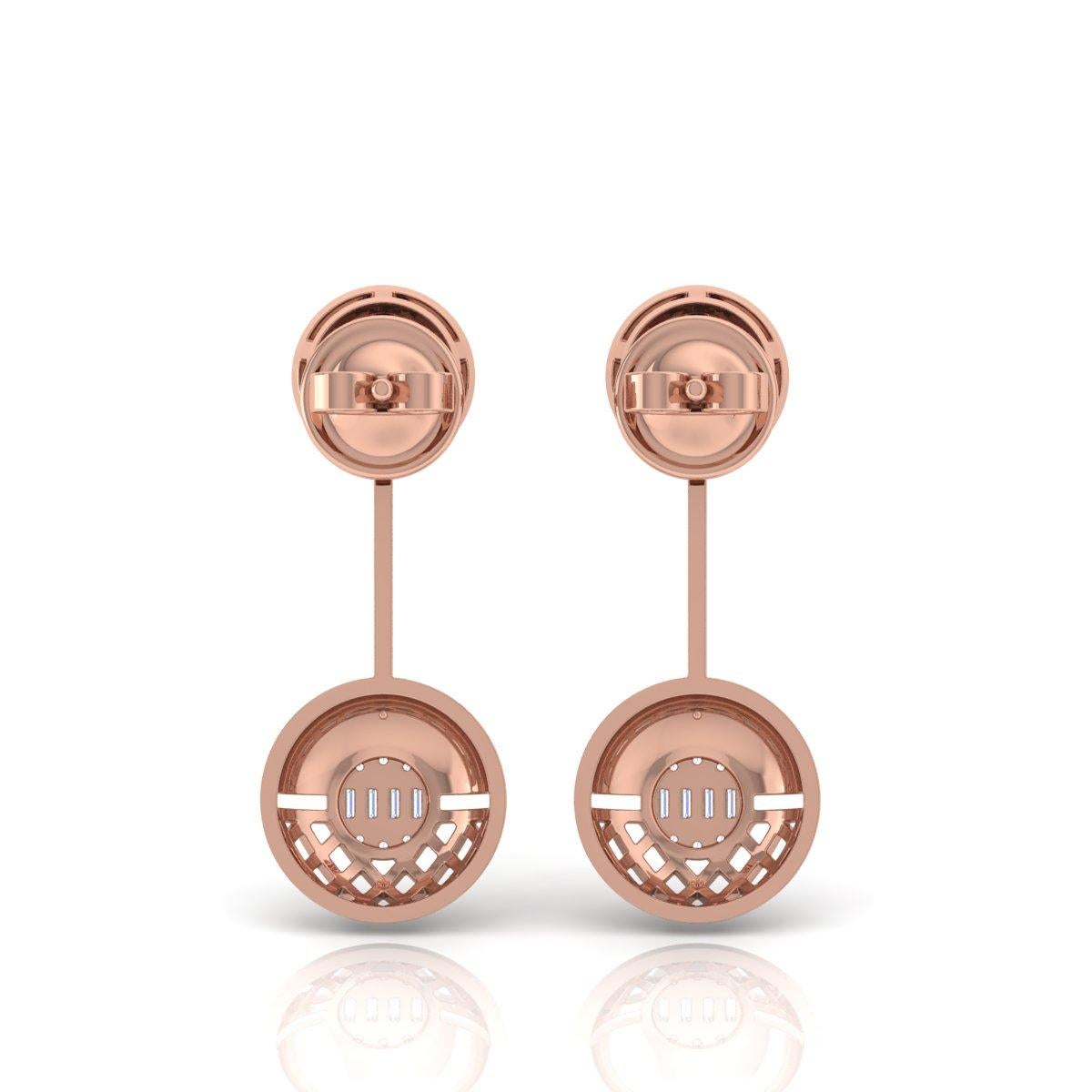 Pendientes de diamantes talla brillante baguette de 0,70 quilates Joyas de oro rosa de 18 quilates en Nuevo estado para la venta en Diera, Dubai