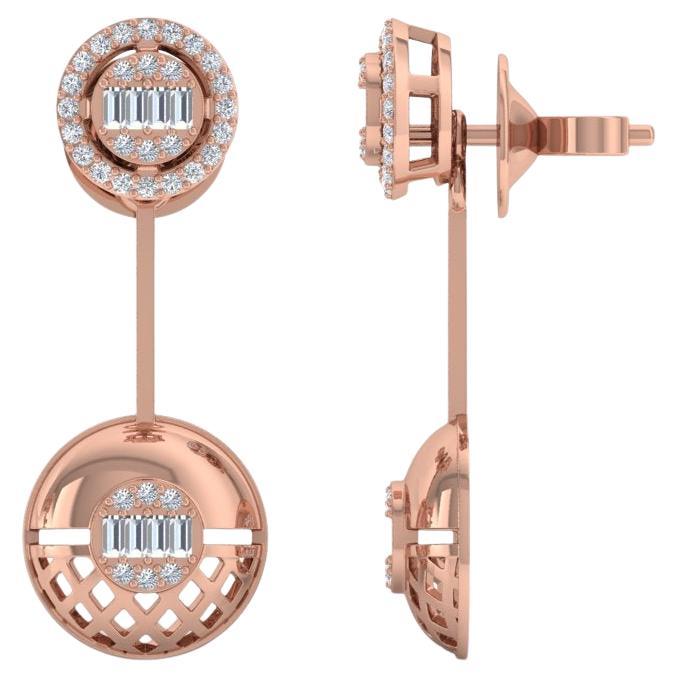 0.70 Carat Baguette Brilliant Cut Diamond Earrings 18 Karat Rose Gold Jewelry
