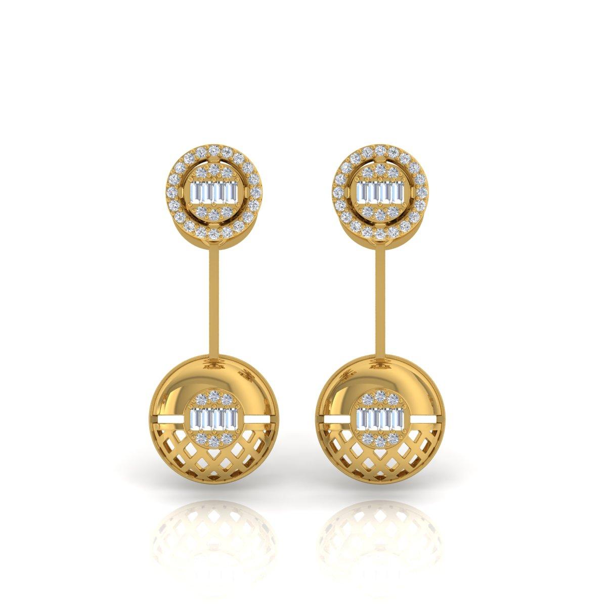Modern 0.70 Carat Baguette Brilliant Cut Diamond Earrings 18 Karat Yellow Gold Jewelry For Sale