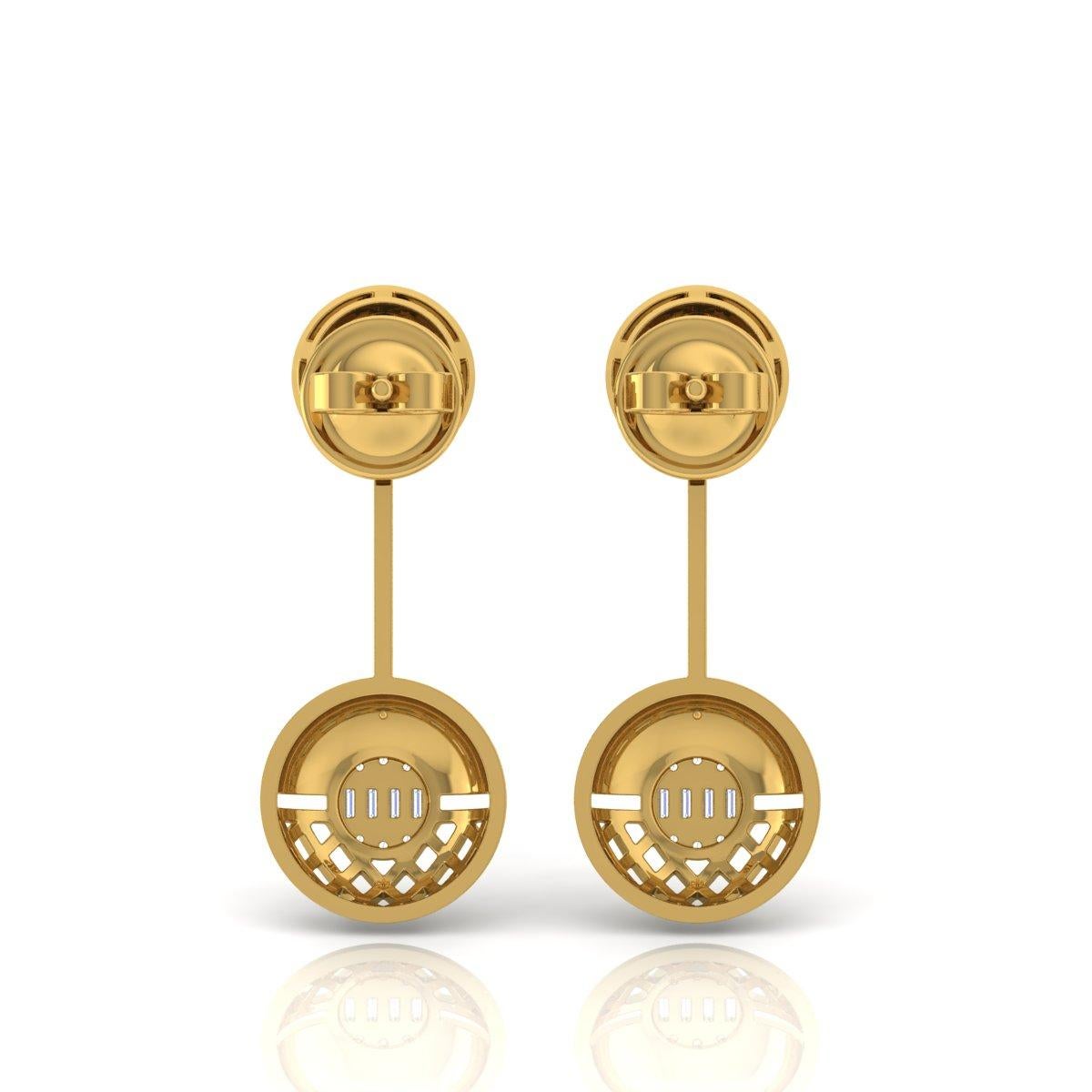 Baguette Cut 0.70 Carat Baguette Brilliant Cut Diamond Earrings 18 Karat Yellow Gold Jewelry For Sale