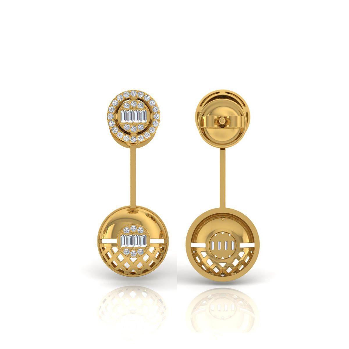 0.70 Carat Baguette Brilliant Cut Diamond Earrings 18 Karat Yellow Gold Jewelry In New Condition For Sale In Diera, Dubai
