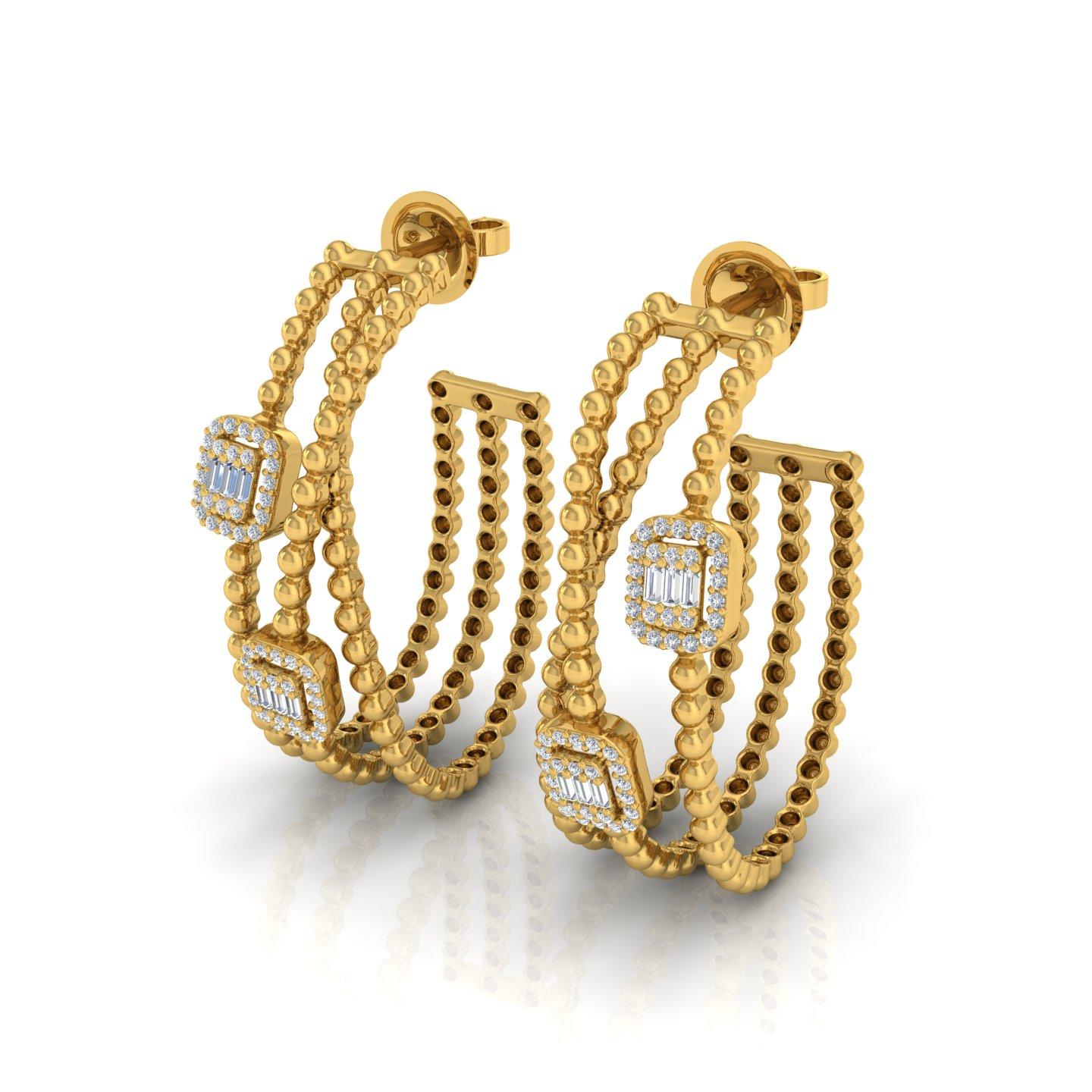 Item Code :- CN-26151
Gross Weight :- 15.07 gm
18k Yellow Gold Weight :- 14.93 gm
Diamond Weight :- 0.70 Carat  ( AVERAGE DIAMOND CLARITY SI1-SI2 & COLOR H-I )
Earrings Size :- 37 mm approx.

✦ Sizing
.....................
We can adjust most items