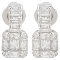 0.70 Carat Baguette Diamond Stud Earrings 10 Karat White Gold Handmade Jewelry
