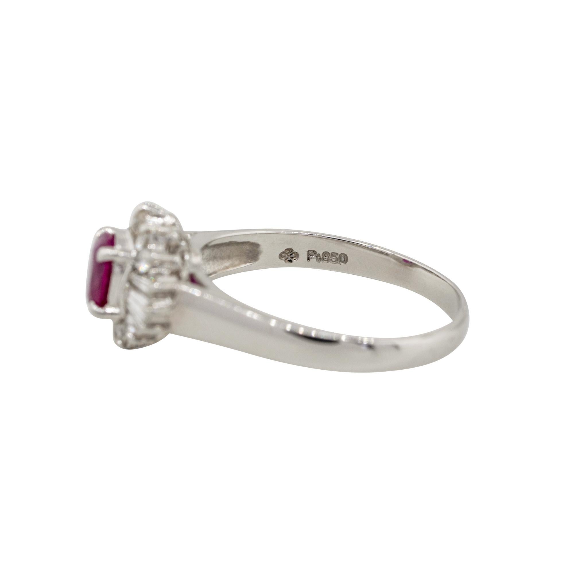 0.70 Carat Bezel Set Oval Cut Ruby Diamond Cocktail Ring Platinum in Stock In New Condition In Boca Raton, FL