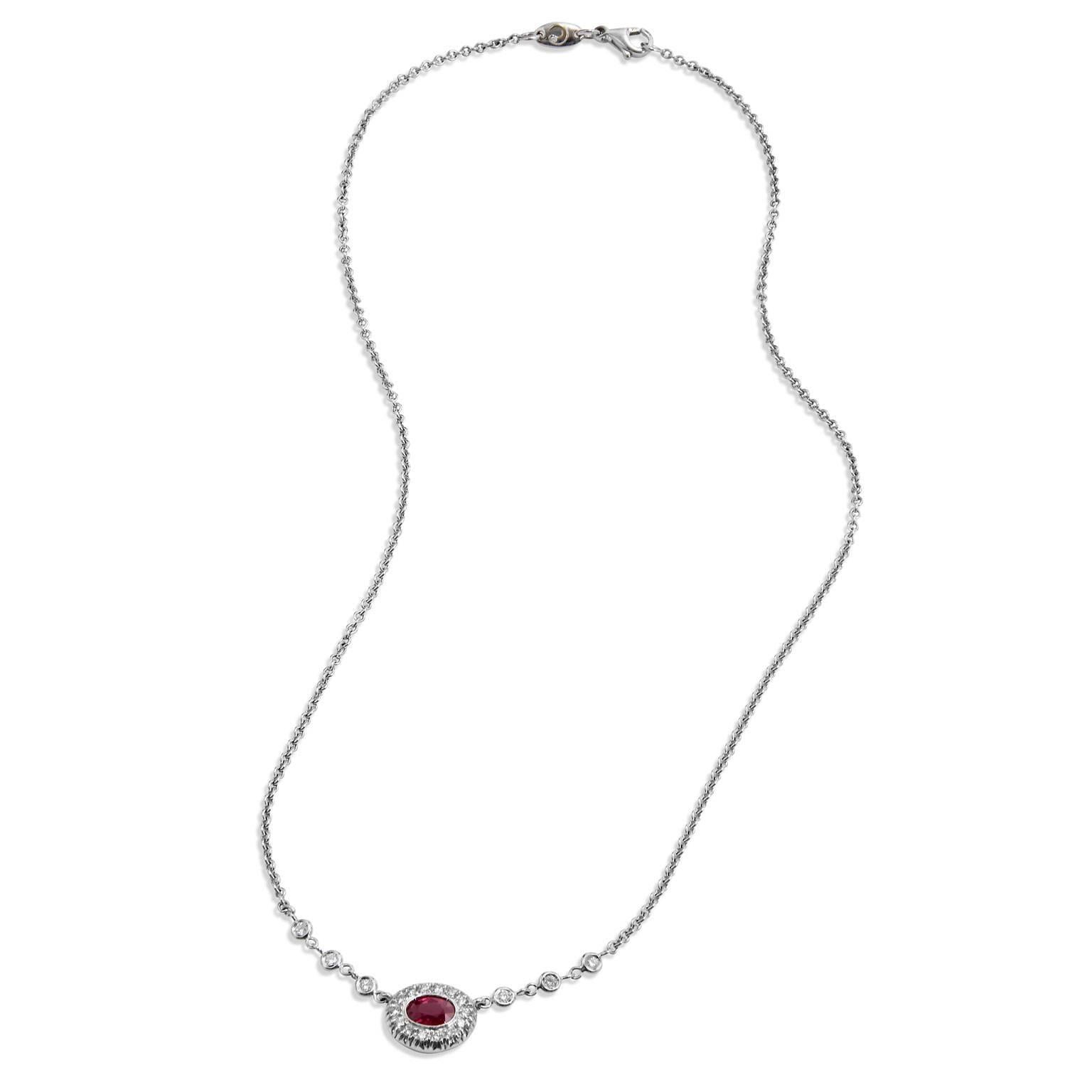 0.70 Carat Bezel-Set Ruby Pendant Necklace In Excellent Condition In Miami, FL