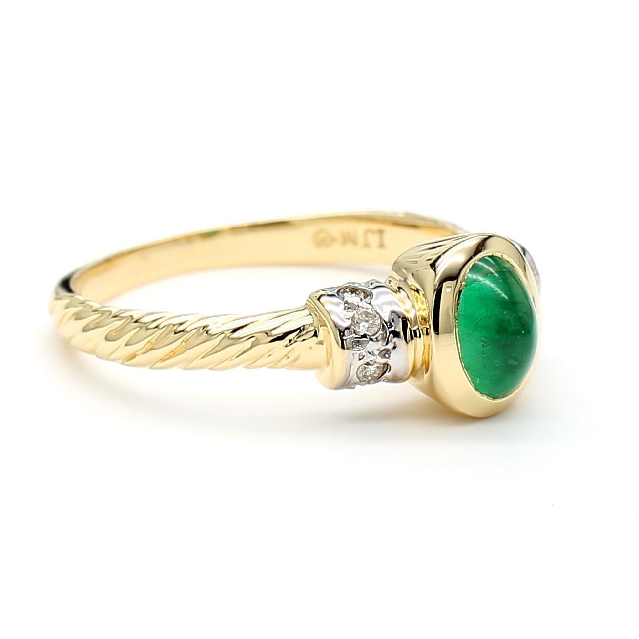 0.70 Carat Cabochon Emerald Bezel Set 14K Gold Ring For Sale 5
