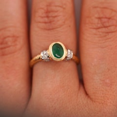 0.70 Carat Cabochon Emerald Bezel Set 14K Gold Ring