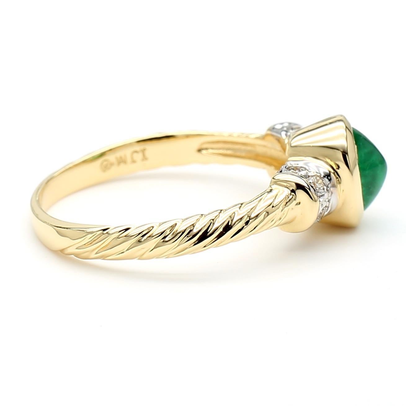 0.70 Carat Cabochon Emerald Bezel Set 14K Gold Ring For Sale 1