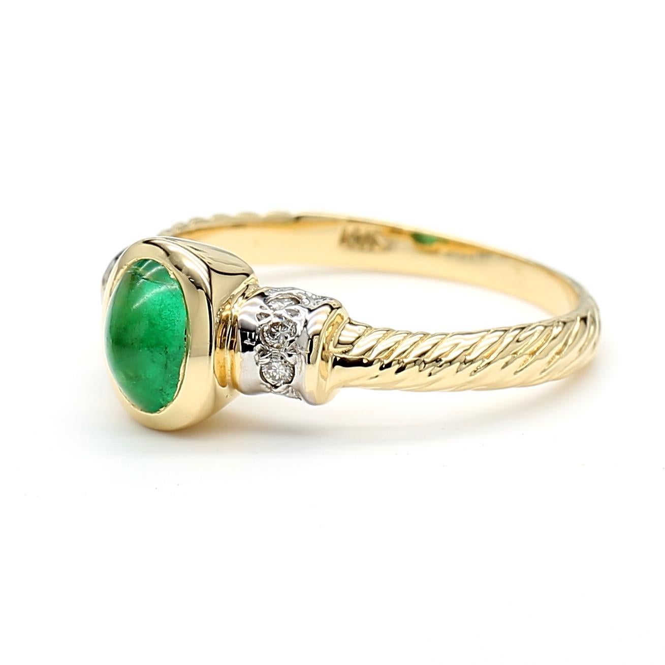 0.70 Carat Cabochon Emerald Bezel Set 14K Gold Ring For Sale 2