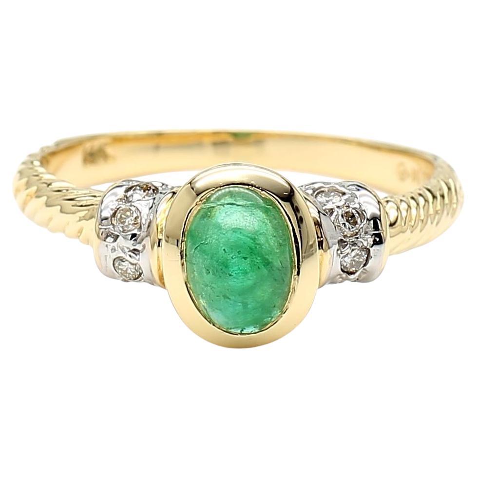 0.70 Carat Cabochon Emerald Bezel Set 14K Gold Ring For Sale
