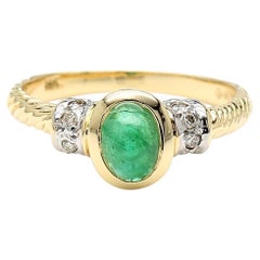 0.70 Carat Cabochon Emerald Bezel Set 14K Gold Ring
