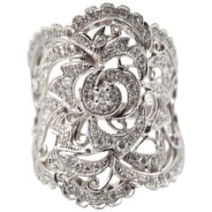 0.70 Carat Diamond 18 Karat White Gold Vintage Wide Ring