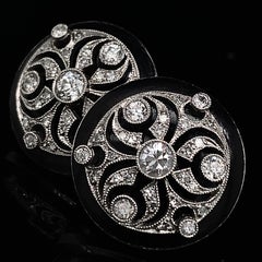 0.70 Carat Diamond Button Earrings in Platinum & Black Enamel