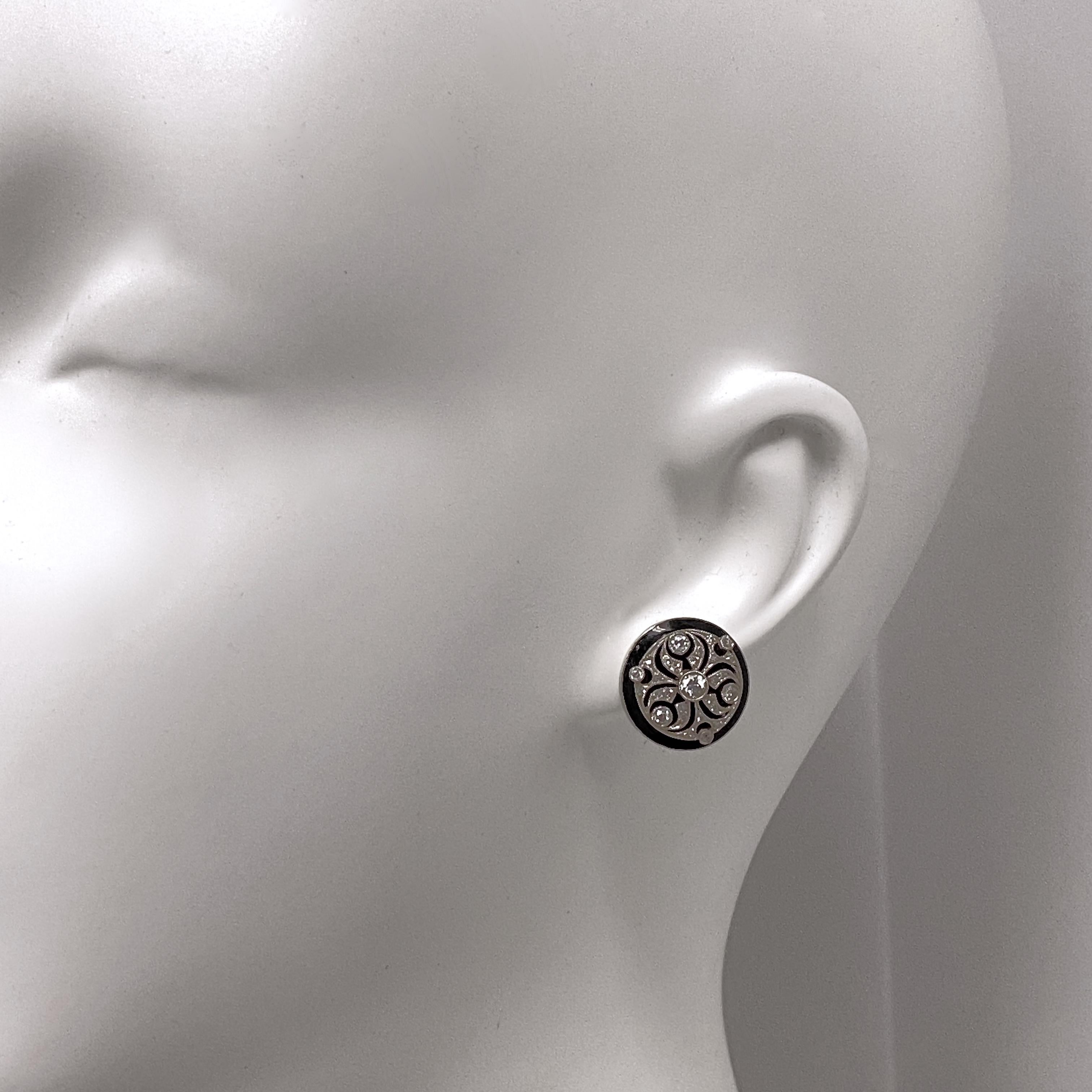 Victorien tardif Boucles d'oreilles boutons en platine et émail noir avec diamants de 0,70 carat en vente