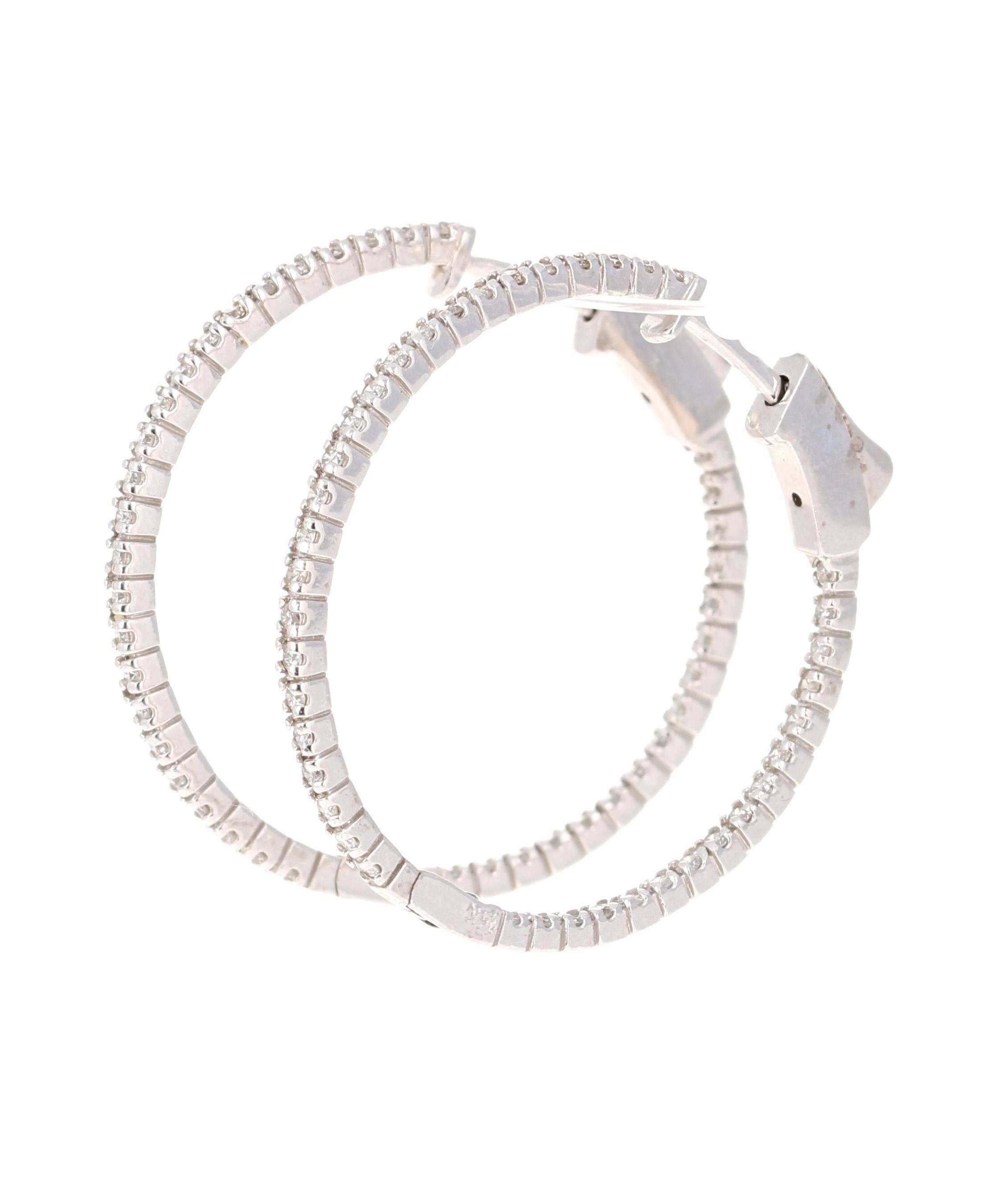 Modern 0.70 Carat Diamond Hoop Earrings 14 Karat White Gold