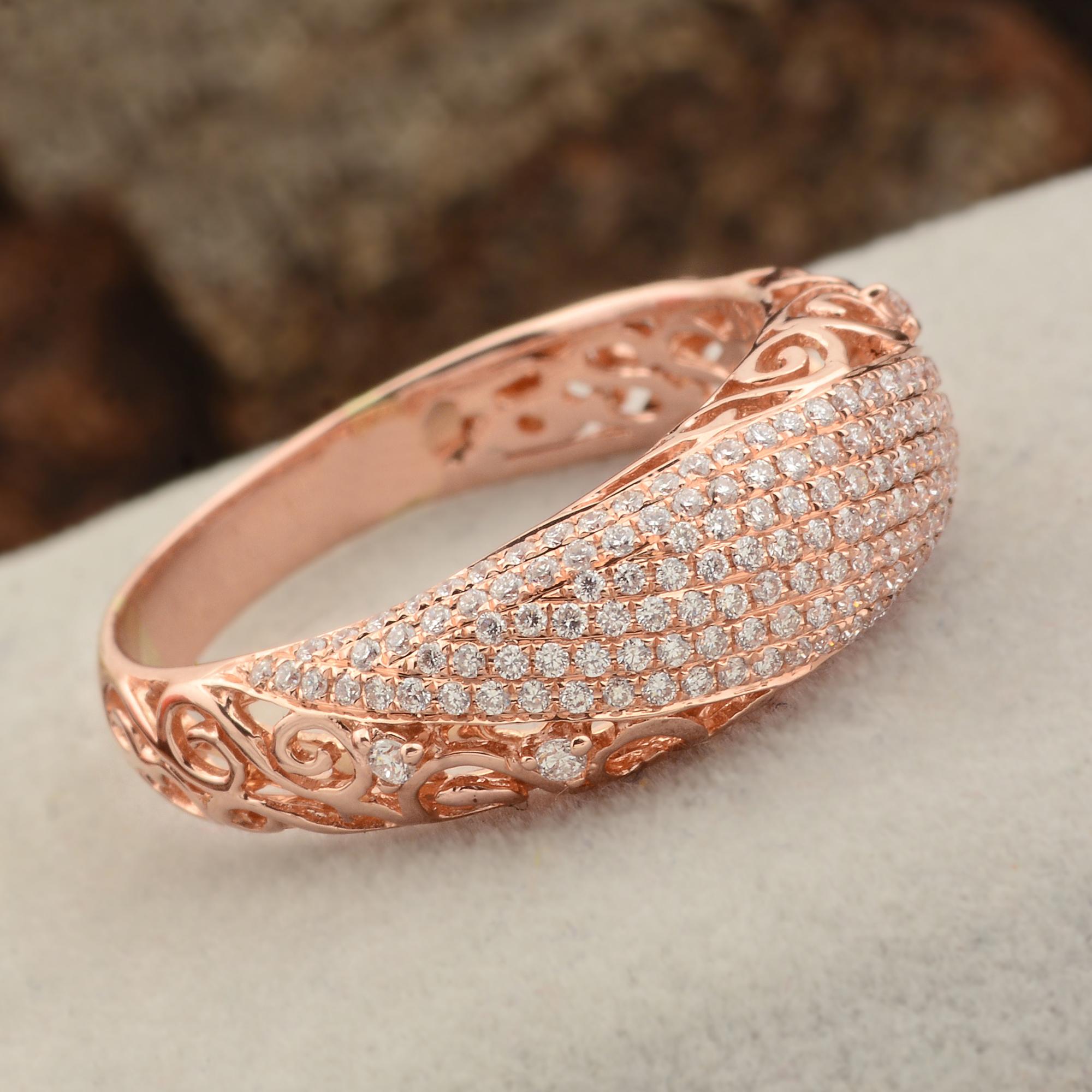 Modern 0.70 Carat Diamond Pave Filigree Design Ring Solid 14k Rose Gold Fine Jewelry For Sale