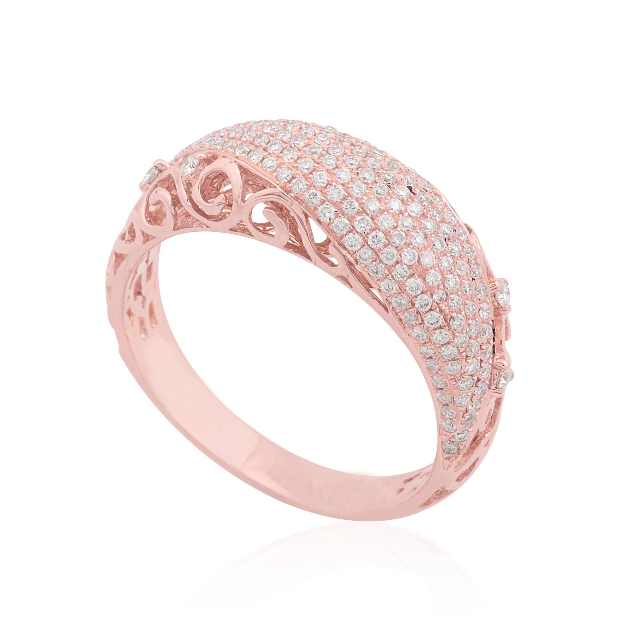 Round Cut 0.70 Carat Diamond Pave Filigree Design Ring Solid 14k Rose Gold Fine Jewelry For Sale